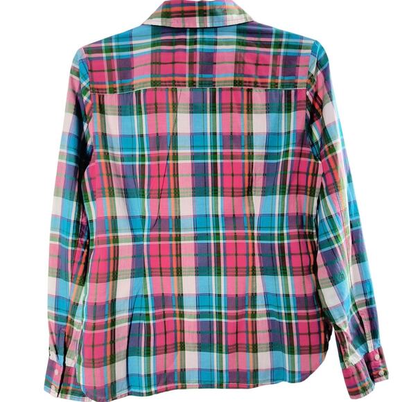 Tommy Hilfiger Button Up Blouse Women's Sz M Multicolor Plaid Roll Tab Sleeve - Picture 3 of 12